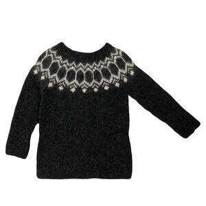 Nwot NORDIC STORE Sweater Women S Icelandic-Wool Grey White Aztec Hand Knit